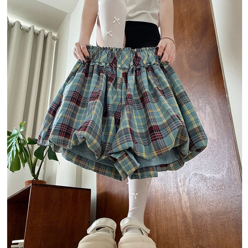 

Винтажные шорты-шаровары в клетку для женщин, новые летние утягивающие широкие брюки с высокой талией PantsaPetite с пятиточечной юбкой, брюки