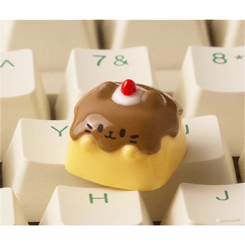 

Pudding Cat Keycaps Kawaii Aesthetic Custom Resin Artisan Keycap for Mechanical Keyboard ESC Enter