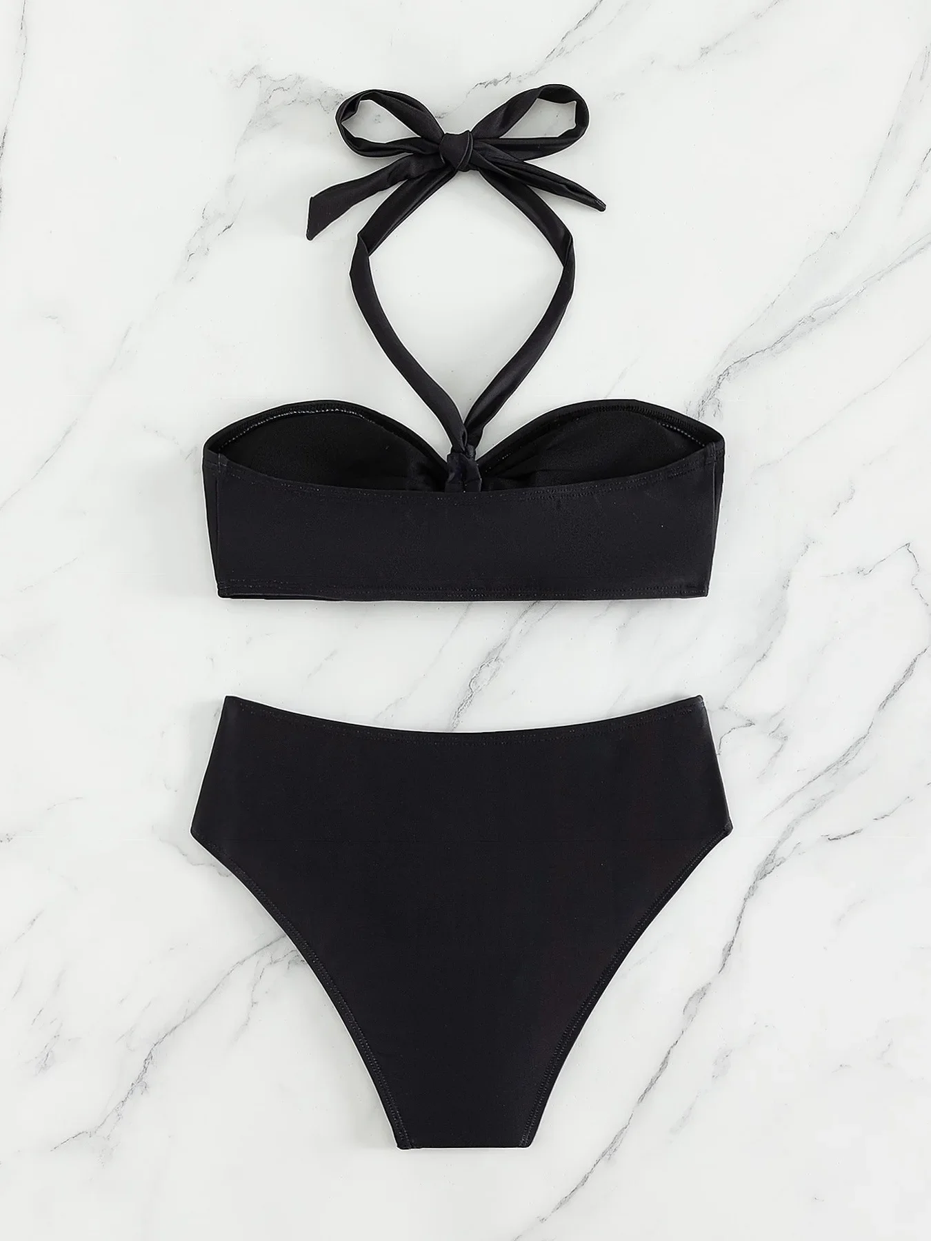 المرأة مثير الأسود الهيكل العظمي مجموعة البكيني العصابة لباس سباحة عالية الخصر ملابس السباحة قطعتين ملابس السباحة بحر البرازيلي Biquini