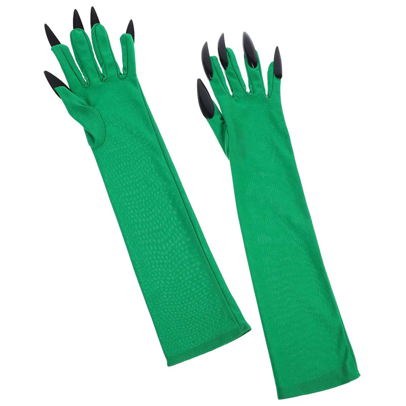 1 คู่ถุงมือกรงเล็บฮาโลวีนสีเขียวยาวเล็บกรงเล็บสีดำเล็บคอสเพลย์น่ากลัวถุงมืออุปกรณ์เครื่องแต่งกายผู้หญิงปาร์ตี้