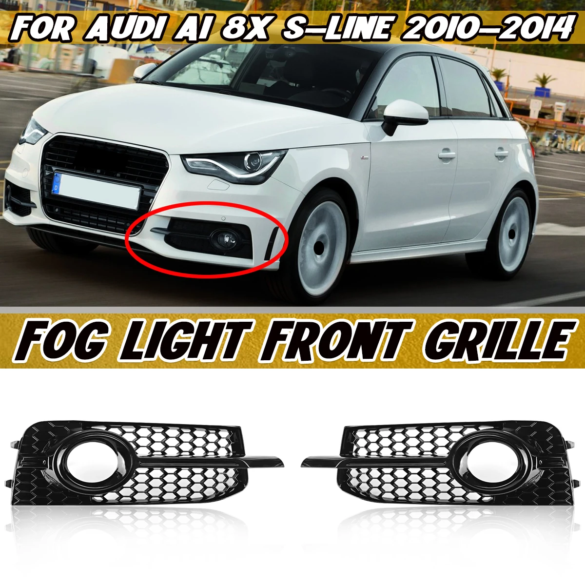 Pair Front Bumper Fog Light Grille Cover For Audi A1 8X S-Line 2010 2011 2012 2013 2014 Honeycomb Hex Fog Lamp Racing Grill
