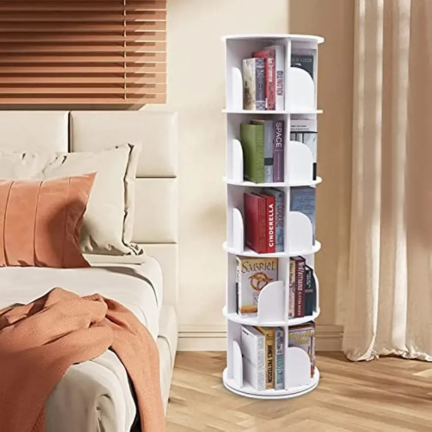 10 5-Tier Rotating Bookshelf 360° Rotating Stackable Shelves Bookshelf Organizer Floor-Standing Storage Display Rack