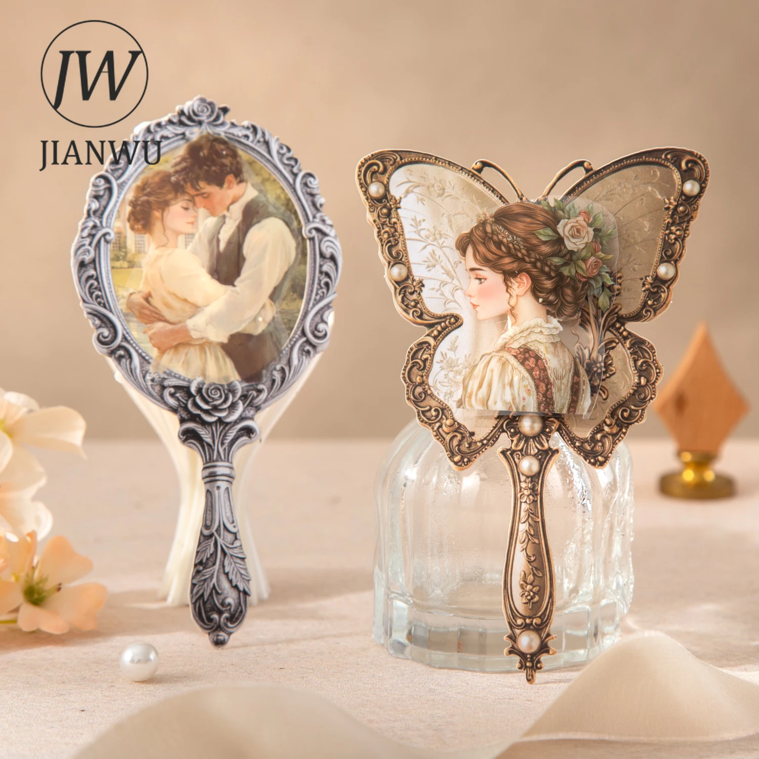 JIANWU Mirror Old Dream Series Vintage Hollow Mirror Landscape Material Collage Scrapbooking Sticker Creative Journal Stationery view 4