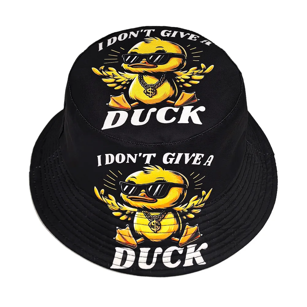 Funny Cartoon Yellow Duck Printed Double Sided Bucket Hat Breathable Foldable Fisherman Cap Hip Hop Outdoor Party Beach Cap
