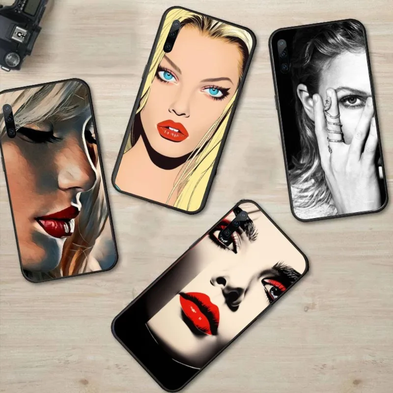 Red Lip Girl Smart Phone Case for Huawei P50 P40 P30 Pro Lite P Smart 2021 2019 Magic 3 Black Soft Phone Cover Funda