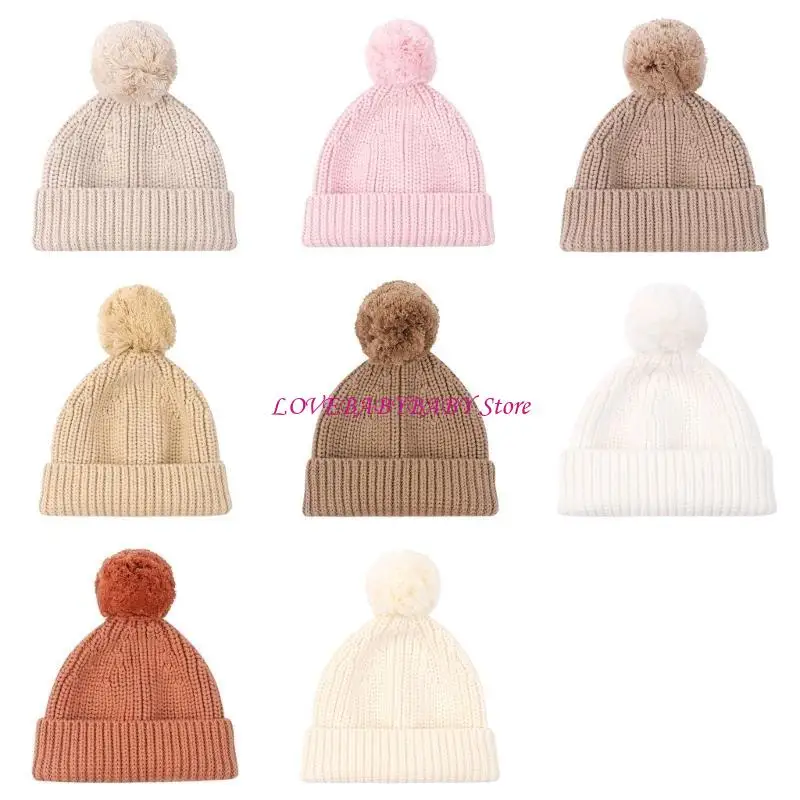 

Baby Hat Infant Elastic Crochet Hat with Pompoms Knitted Winter Warm Hat for Newborn Toddler 0-6 Month Cotton Caps 4XBC