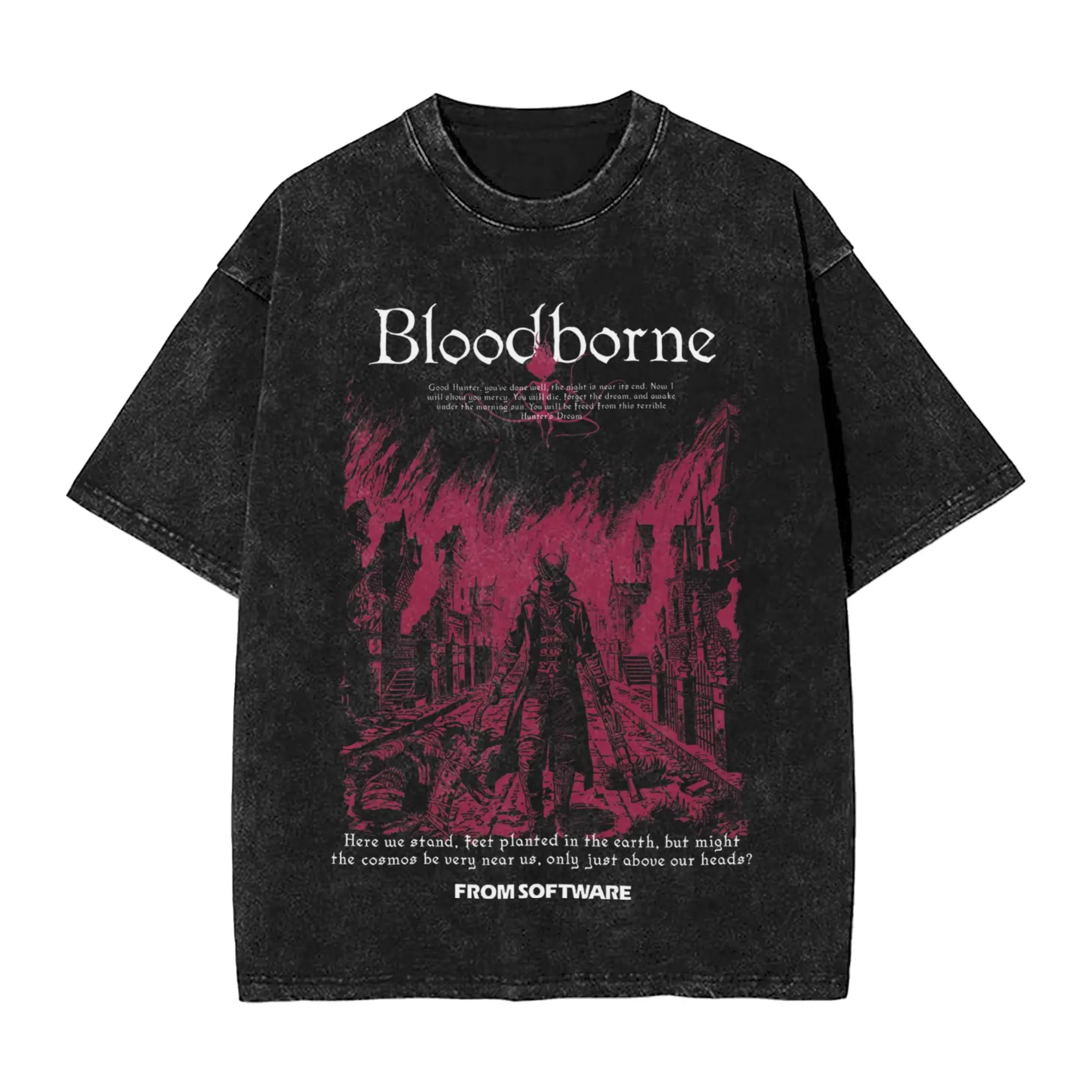 Hip Hop Washed Kurzarm Street Herren und Damen Neuartiges Muster bedrucktes Top T-Shirt Bloodborne Dark Souls T-Shirt Y2k Top