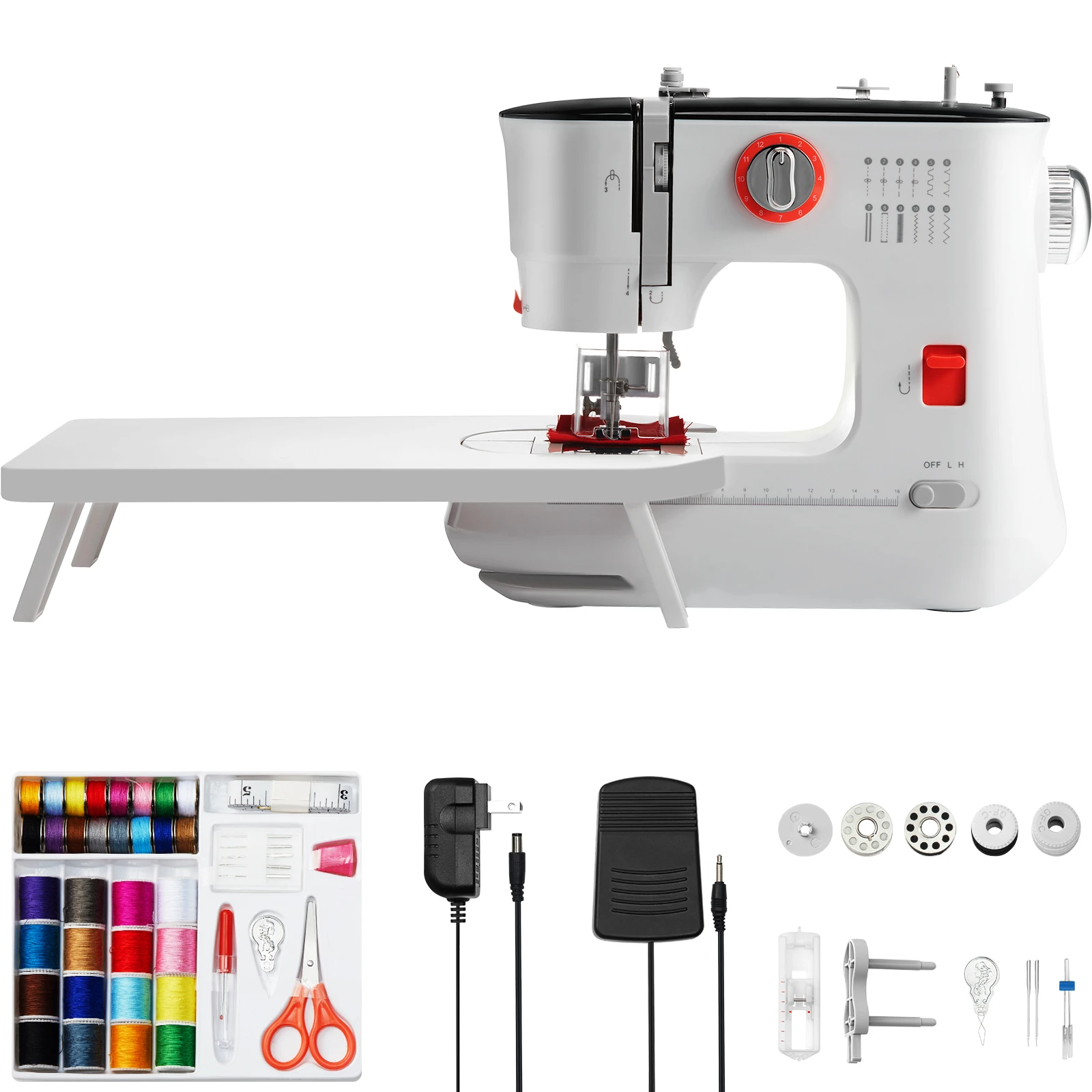 

Sewing Machine Portable Dual Speed Home DIY 12 Built-in Stitches & Reverse Sewing W/ Pedal Extension Table 42pcs Accessory