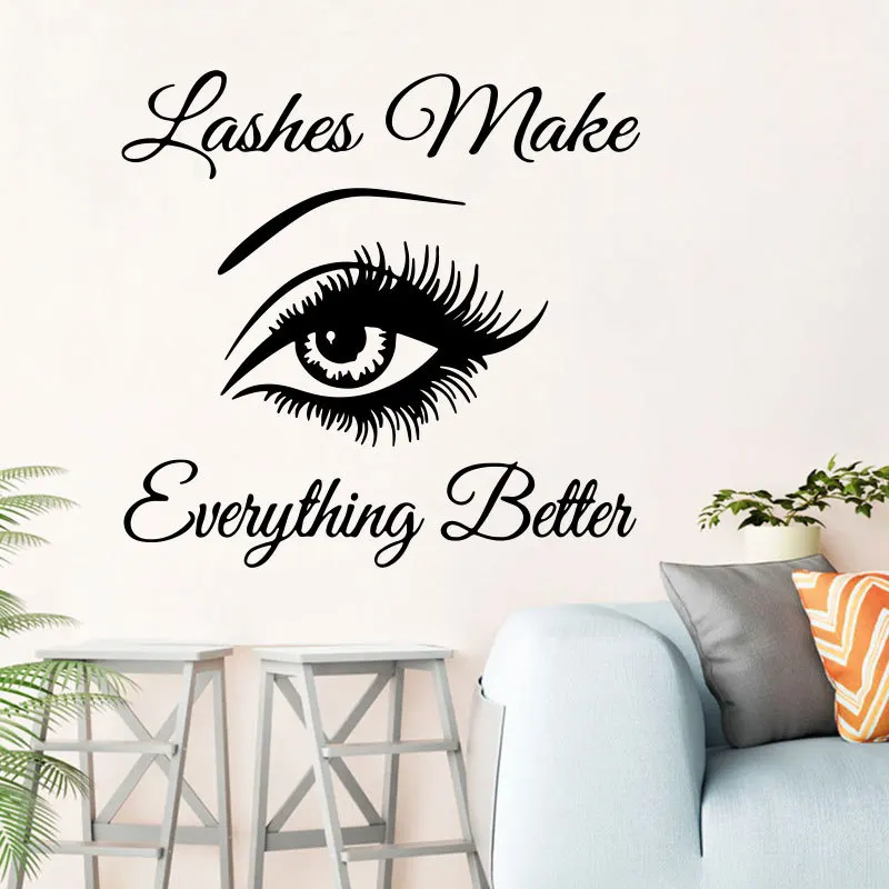 Eye Wall Sticker Eyebrows Home Lashes PVC Vinyl Waterproof Beauty Salon Black DIY Decal Decoration Quote Removable