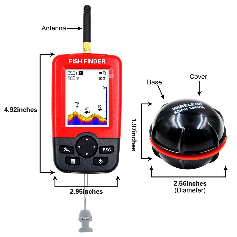 

100M Underwater Wireless Fishfinder LCD Color Screen Display 45M Depth Locator Echo Sounder Sonar Ice Fishing Tackle Fish Alarm