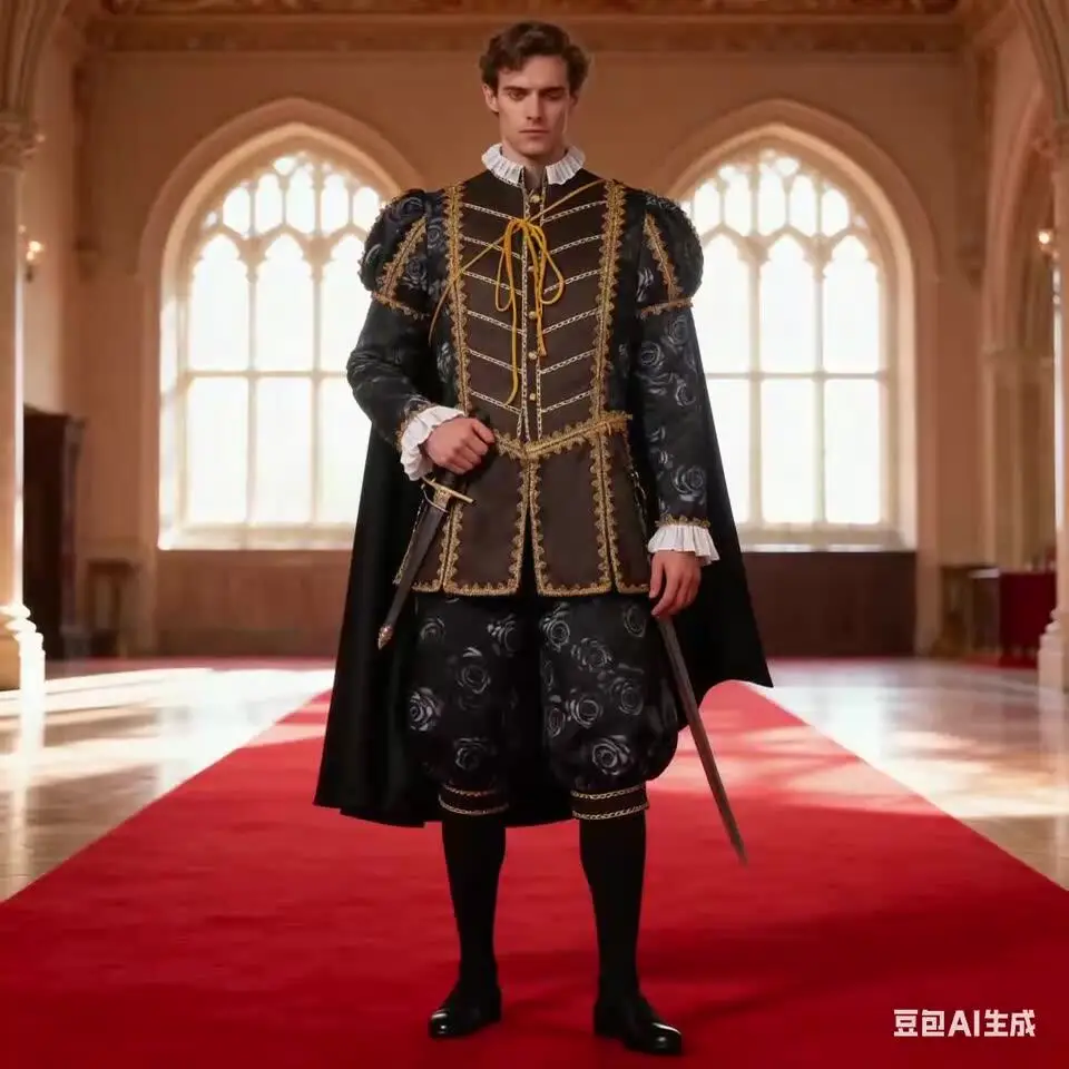

Medieval Renaissance Nobleman Costume for Men, Tudor Court Doublet with Cape, Halloween Cosplay Outfit, Victorian Royal Knight