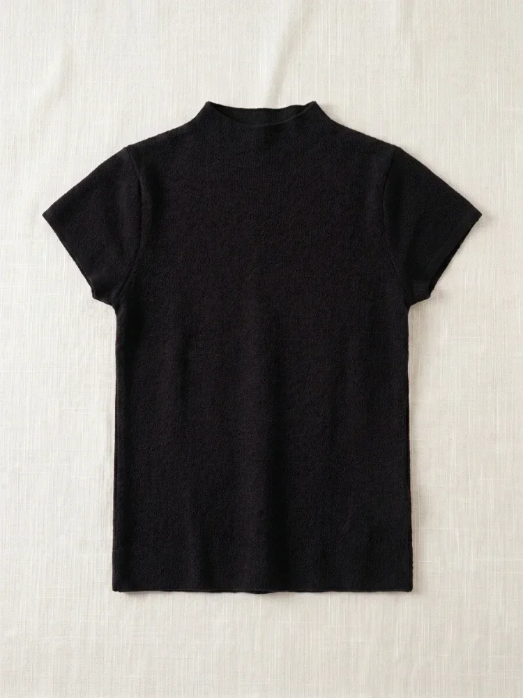 2026 Herbst Neu Slim Fit Einfarbig Vielseitige Oberteile Damen Kurzarm T-Shirt Weibliches O-Neck Strick-Shirt Streetwear – Detail 7
