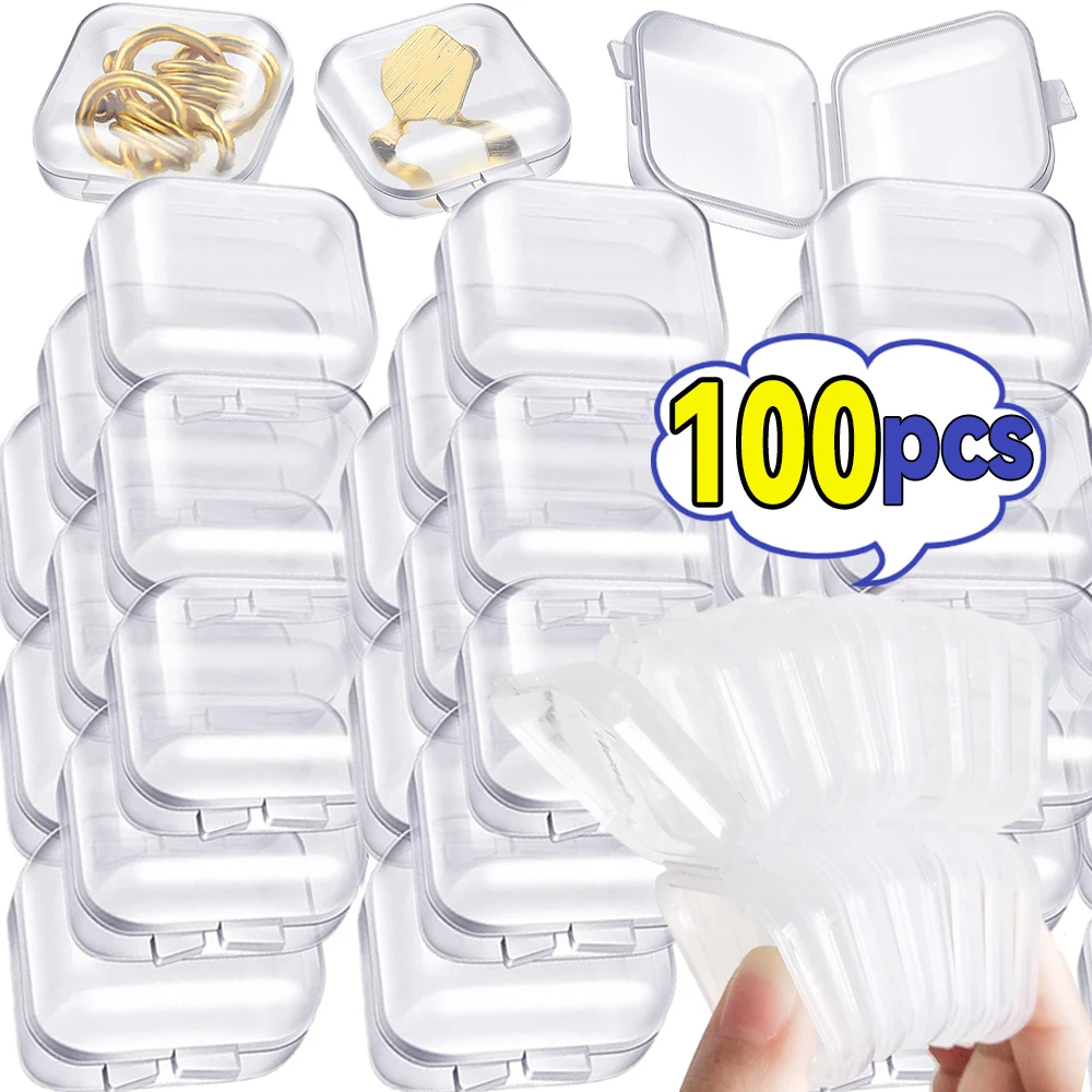 10-100PCS Mini Storage Box Transparent Plastic Jewelry Storage Boxes Container Portable Earring Ring Earplugs Packaging Case