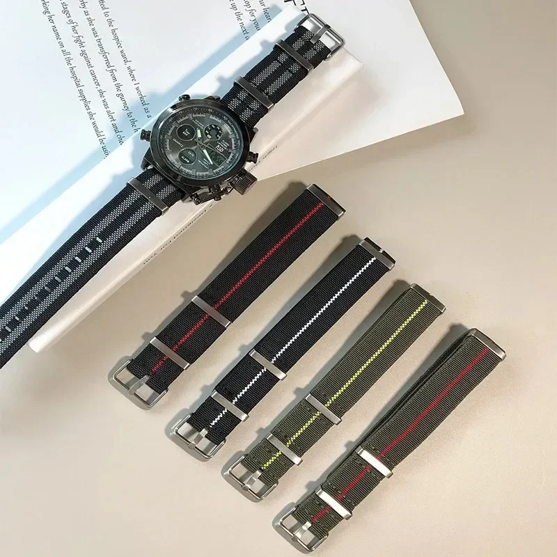 ナイロン弾性ストラップフランス軍パラシュートバッグ時計バンド弾性織時計バンド陸軍軍事時計ブレスレット 18 ミリメートル 20 ミリメートル 22 ミリメートル