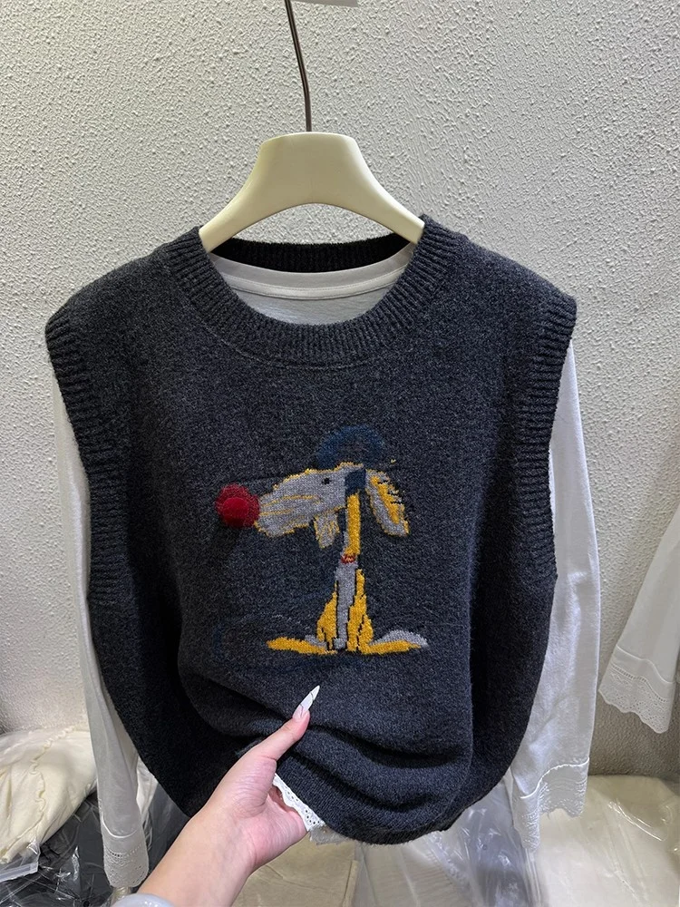 

Новинка 2023 года, корейский женский вязаный шерстяной жилет, круглый многослойный однотонный топ с внутренними плечами, зимняя мода