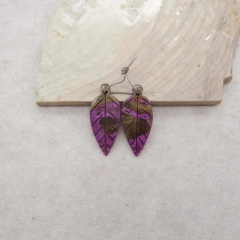 

Natural Stone Leaf-Shaped Earrings For Women Handmade African Purple Stone Earrings Party Gifts DIY Jewelry 33x14x4mm 4.1g