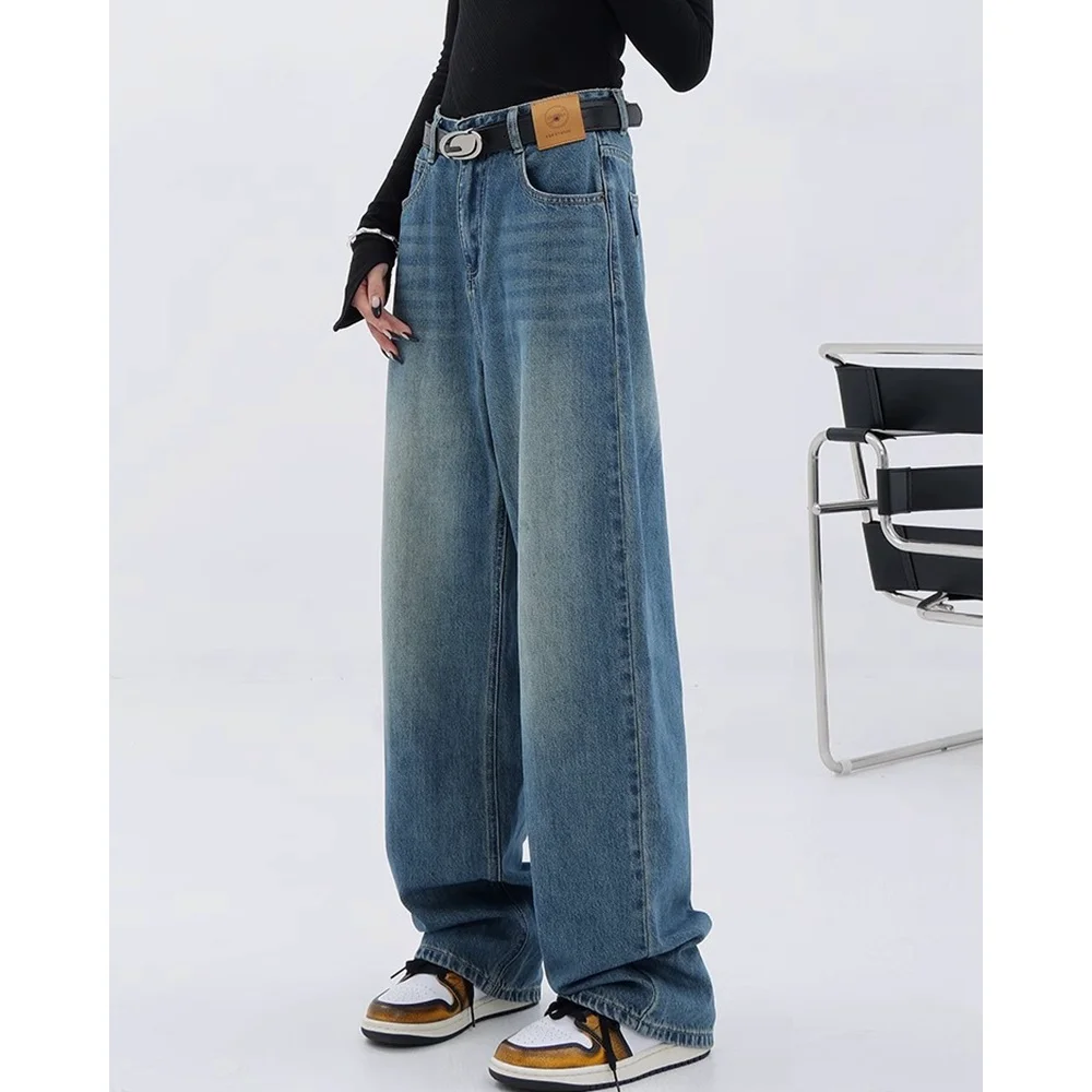 Women's Vintage High-Waisted Straight Wide-Leg Denim Jeans‌ - 2025 Summer Distressed & Washed Casual Comfort Fit
