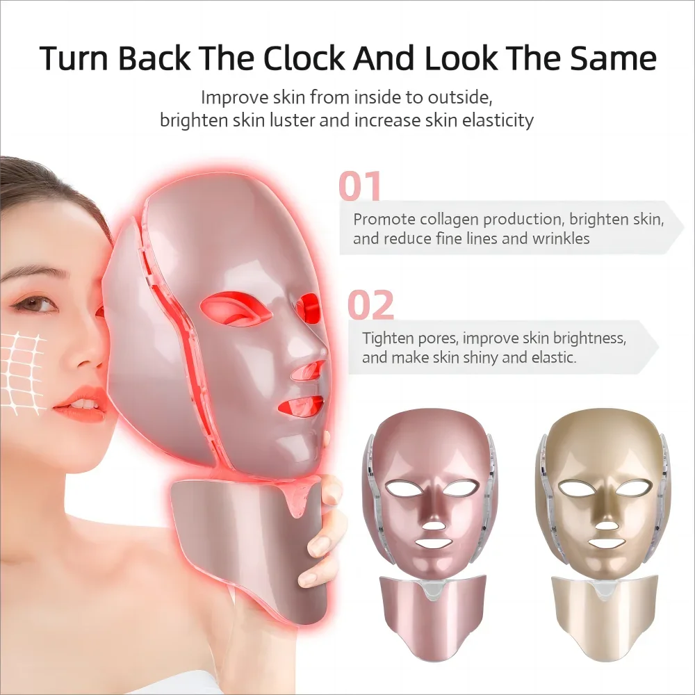 7 couleurs LED  avec cou photothérapie masque rajeunissement de la peau anti - acné beauty equipment Lifting Facial tight