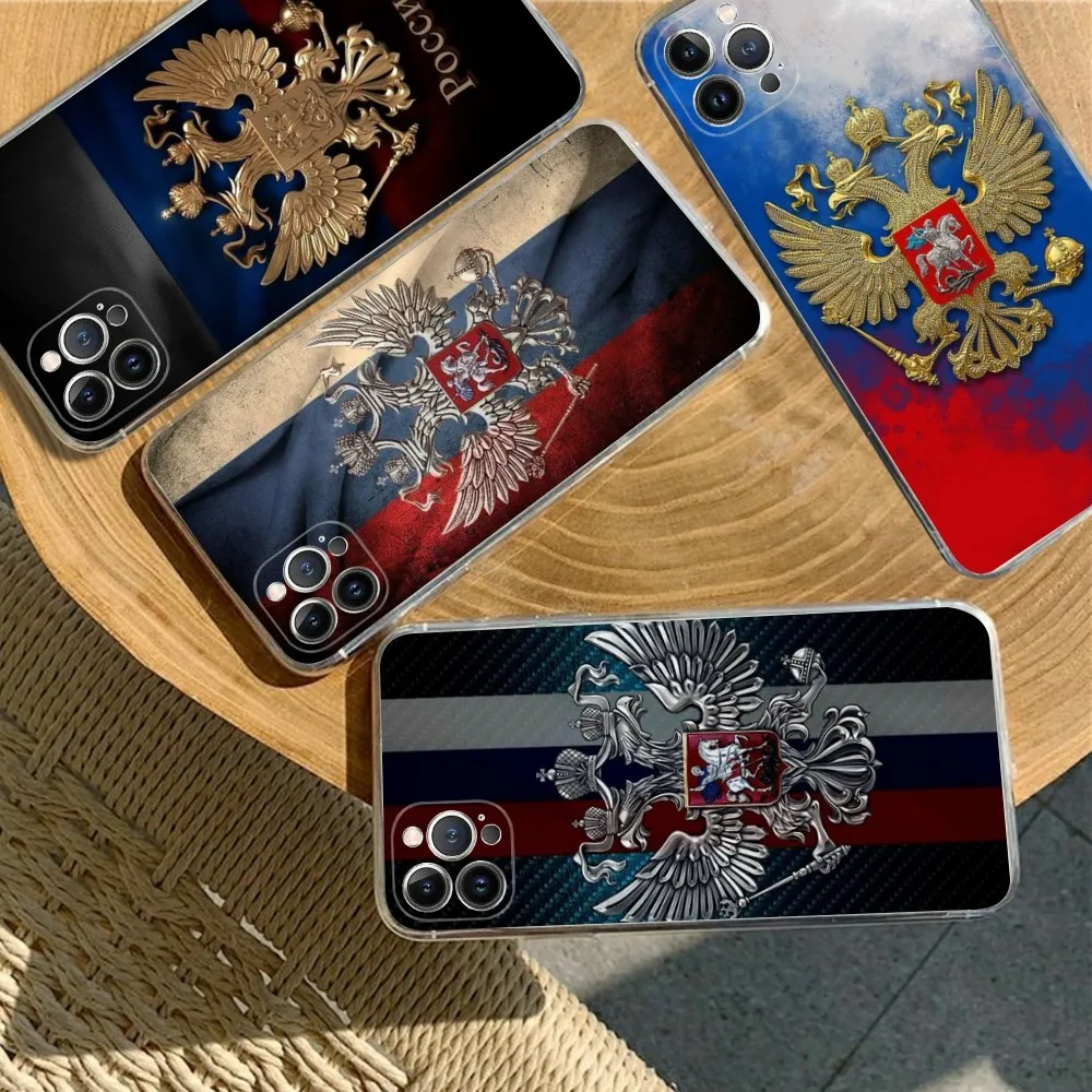 Russia Coat Of Arms Eagle Flag Phone Case For iPhone 14 13 12 11 Pro Max XS X XR SE 2020 6 7 8 Plus Mini Protective Shell