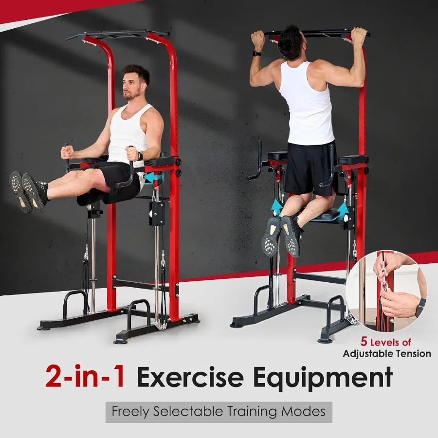 Power Tower Dip Station Pull Up Bar for Home Gym Multi-Function Adjustable Height Strength Training Workout Equipment