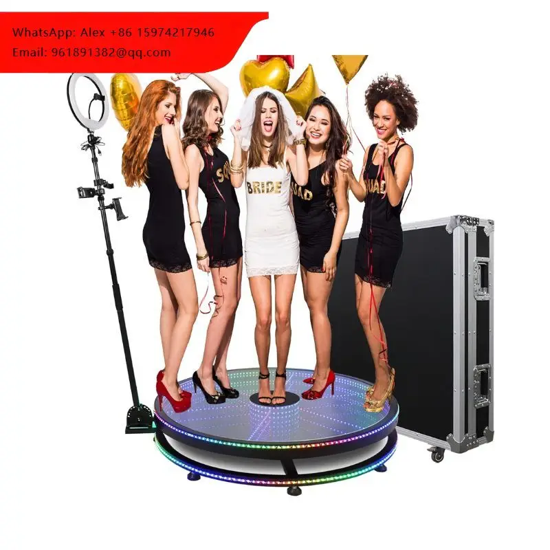 

SALES OF 360 Photo Booth Machine Glass Platform For Parties With RGB Lights,Software APP Remote Automatic 360 Spin Camera Booth
