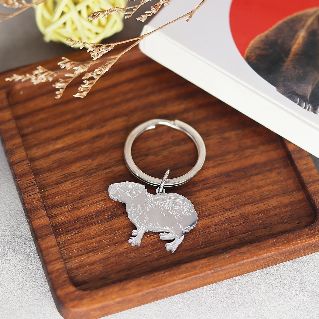 Personalized Adorable Capybara Keychain Stainless Steel Jewelry For Women Custom Name Animal Engraved Keyring Trendy Girl Gift