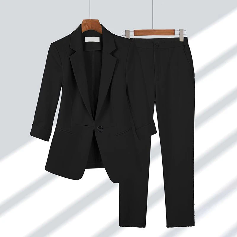 Women\'s Spring Summer Suit Jacket Pants Set Korean Office Lady Blazers Coat Trousers 2 Piece Professional Suit Workwear Female