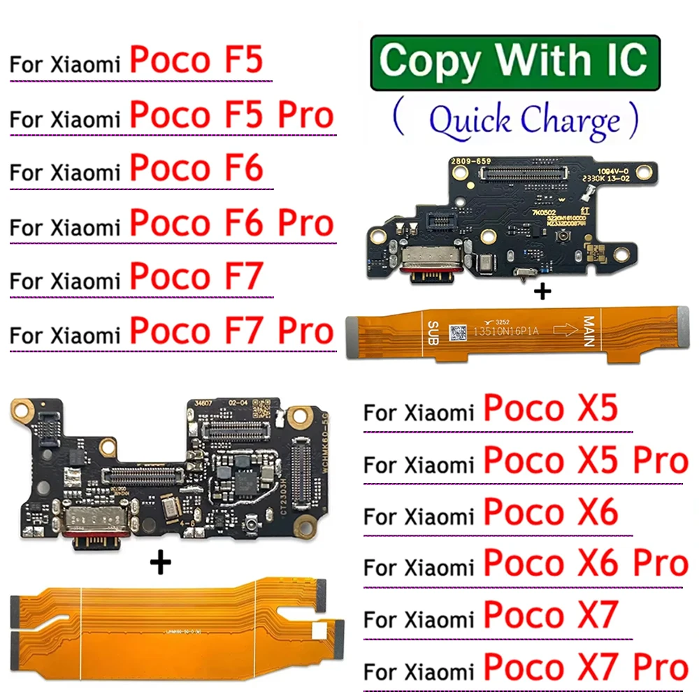 Nouveau pour Xiaomi Poco X5 X6 X7 F5 F6 F7 Pro 4G 5G : Connecteur de charge USB, carte de charge, microphone et câble flexible principal