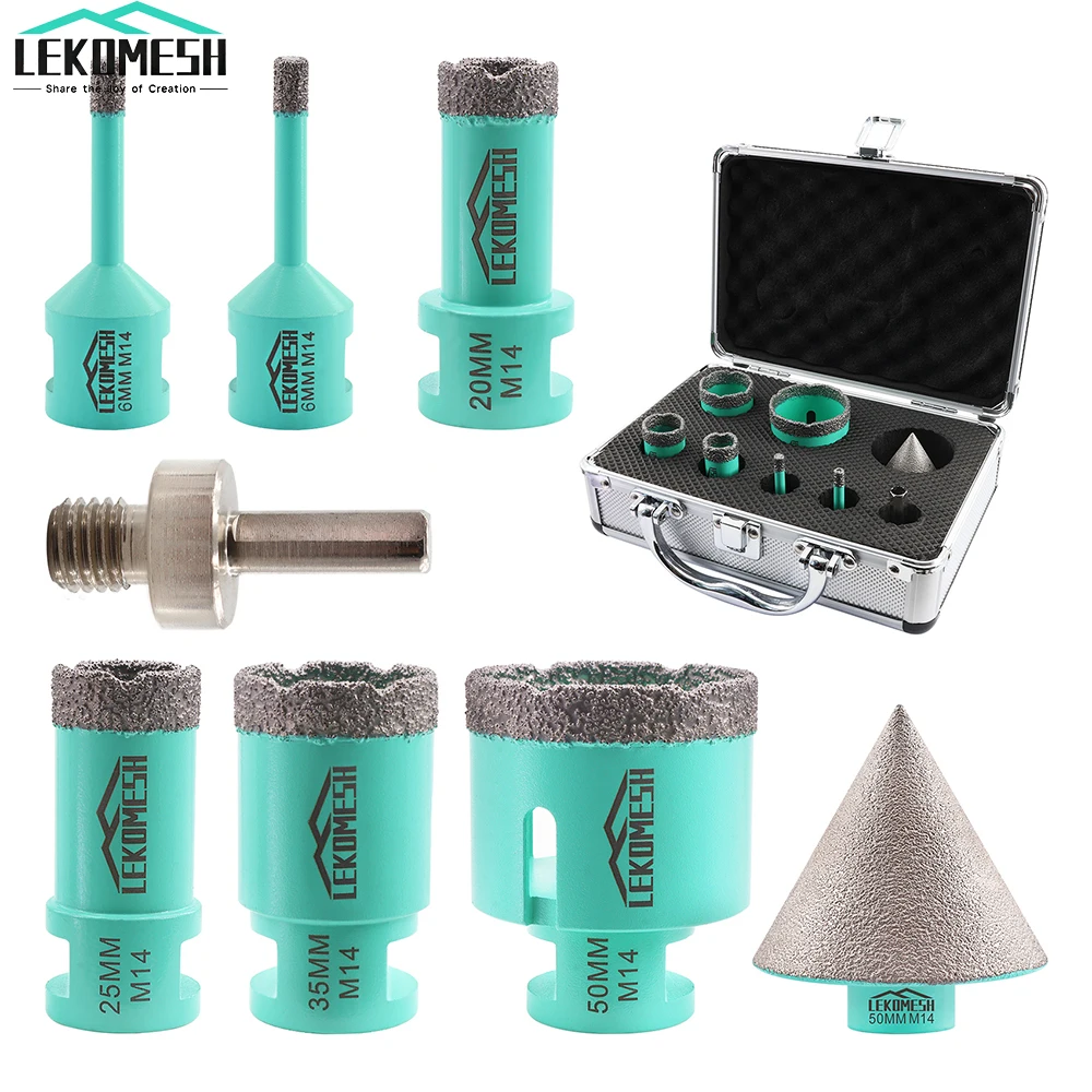 LEKOMESH 8Pcs/set Diamond Drill Core Bits With Box Drilling Bit Sets For Ceramic Porcelain Tile Granite Marble Quartz Hole Saw