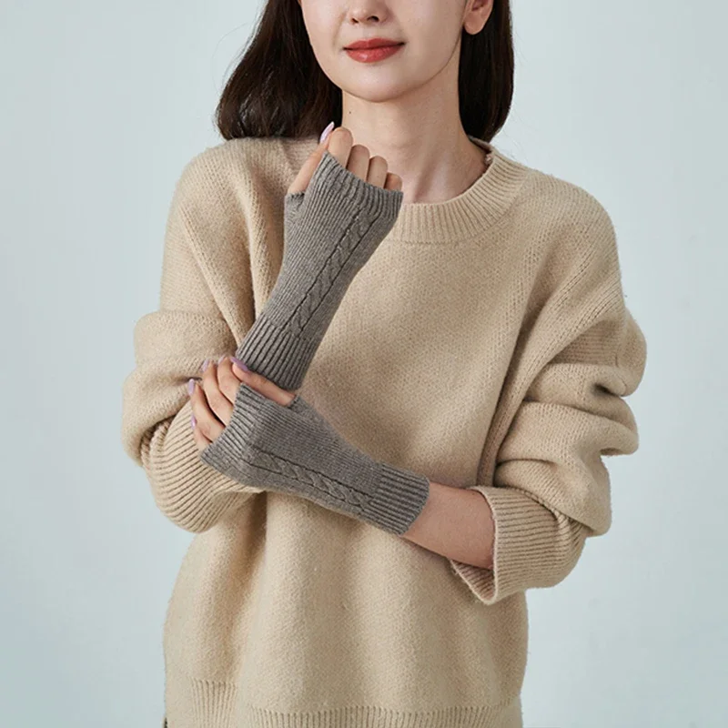Damen Winter Gestrickte Fingerlose Handschuhe Kaschmir Kurze Halbfinger Handgelenk Twist Handwärmer Stretch Fäustling für Mädchen