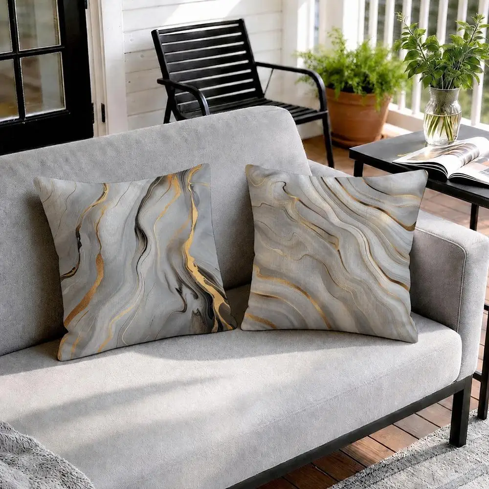 Gold Marble Fluid Patterns Cushion Cover Natural Linen Organic Fabric Double-Sided Printing Sofa Home Decor Gift Pillow Cover