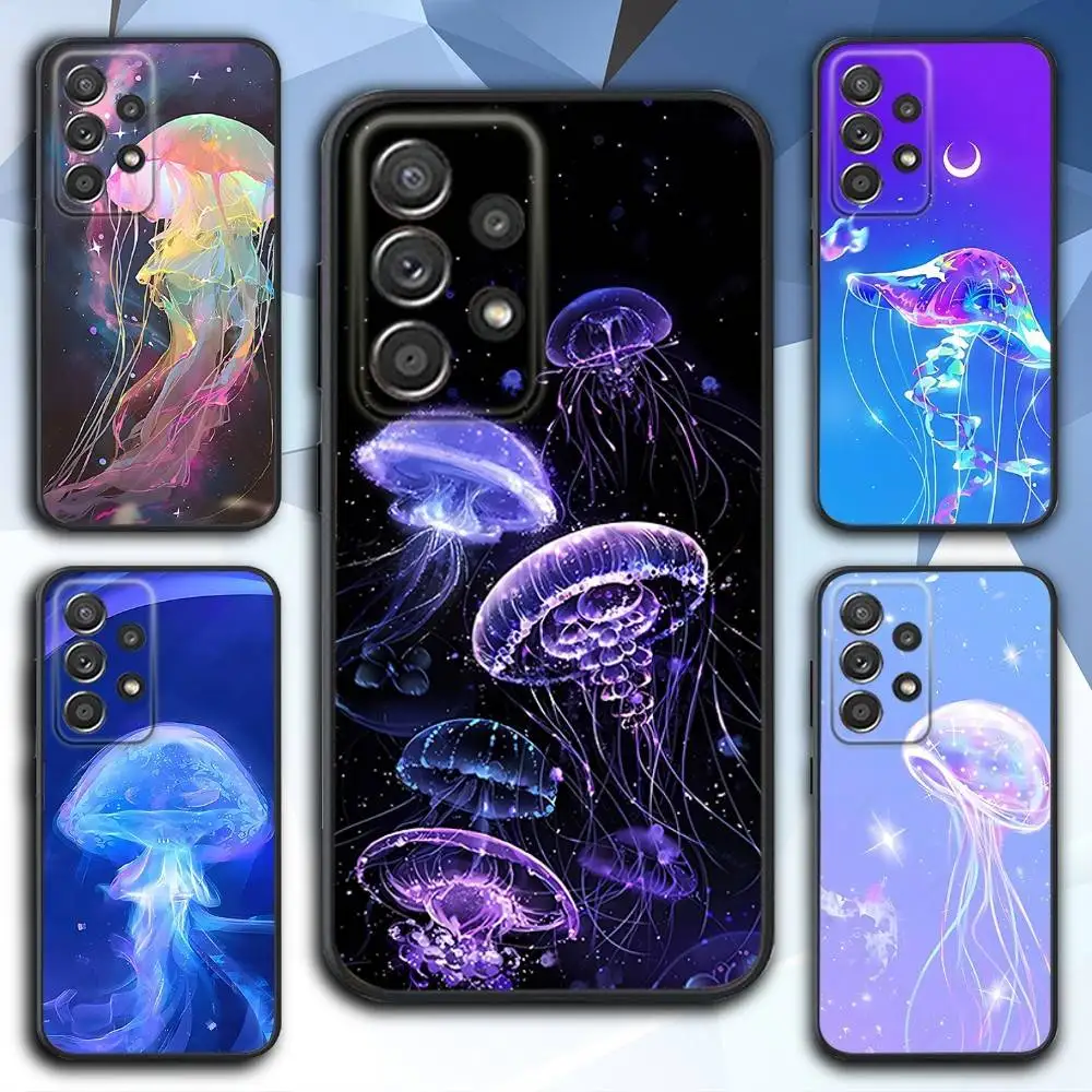 

Cute Cartoon Jellyfishes Phone Case For Samsung S 25,24,23,22,30,21,10,9,Ultra,Plus,Lite,FE,4,5 G Soft Black Case