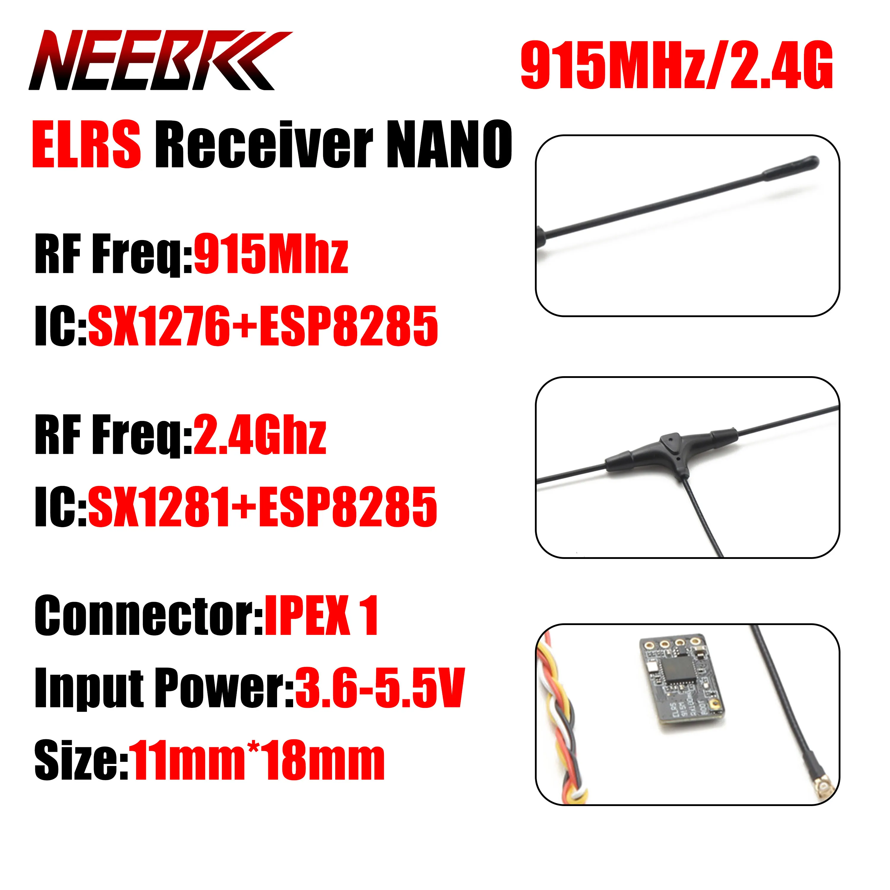 

915MHz/2.4G ELRS Receiver NANO ExpressLRS T Type Antenna Upgrade Wifi for RC FPV Freestyle Racing Drone Model Part Transmitter