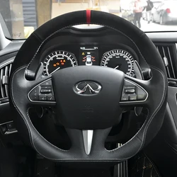 for Infiniti Q50 2014-2017 QX50 2015-2017 Hand-Stitched Black non-slip Genuine Leather suede Car Steering Wheel Cover