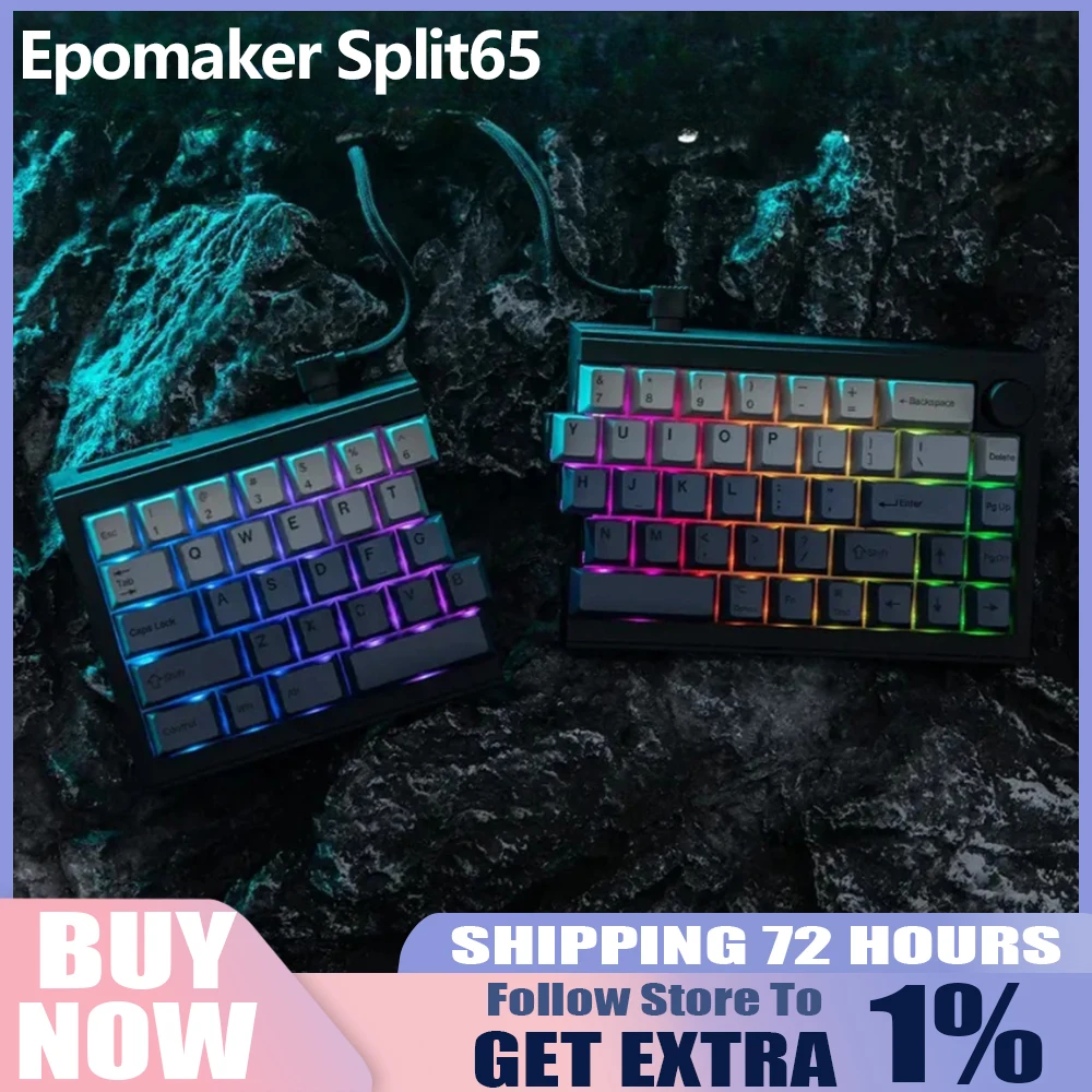 

Механическая клавиатура Epomaker Split65 с разрезом, 68 клавиш, индивидуальная беспроводная, 65% раскладка, управление горячей заменой, RGB ручка, игровая клавиатура для ПК, подарок