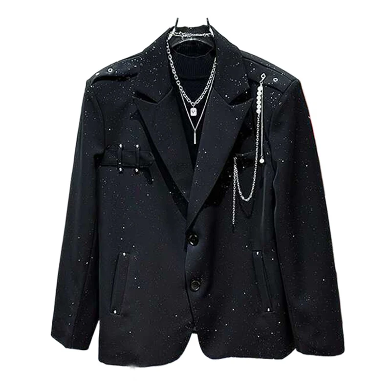 

Мужские пиджаки, весна-осень 2026, новинка, жемчужная цепочка, украшение, звездные блестки, мужской повседневный пиджак