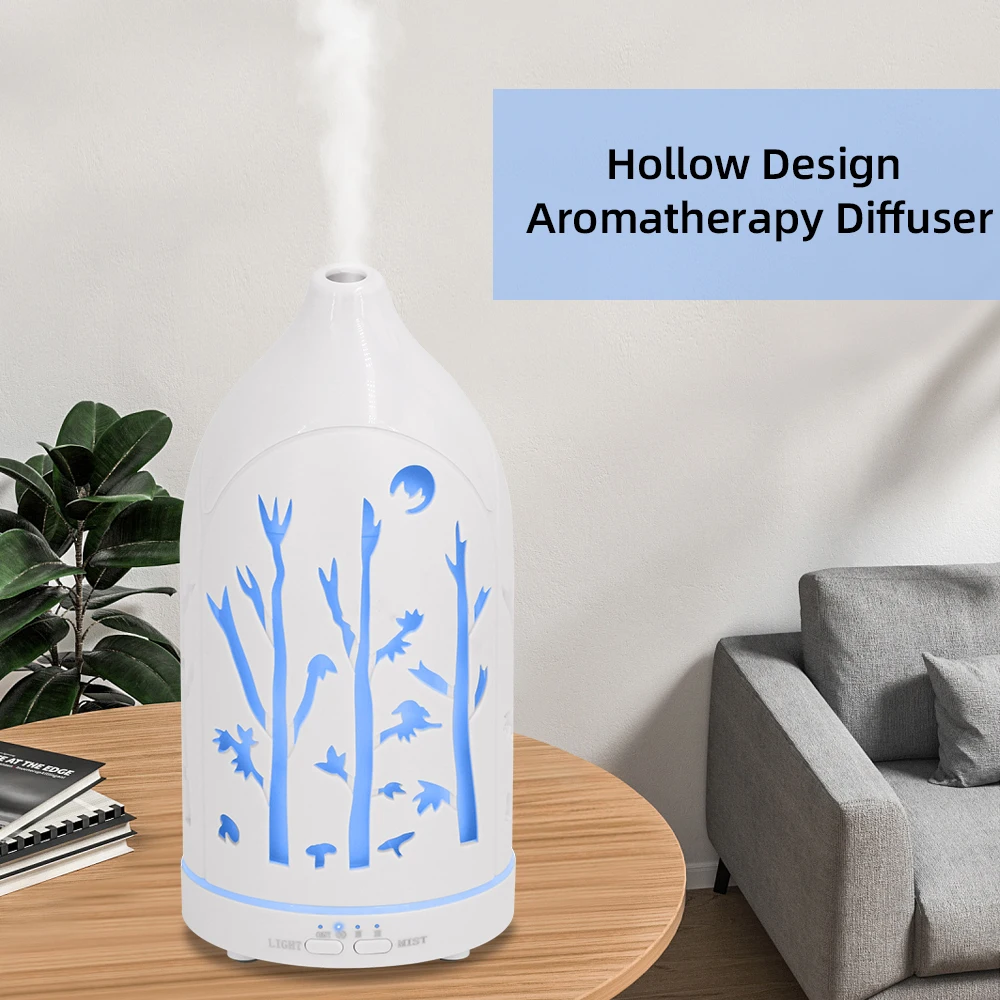 

7-Color LED Aromatherapy Diffuser, Hollow Design, 3 Essential Oils, Auto Shut Off, Whisper Quiet for Stress Relief, Sleep, Spa A