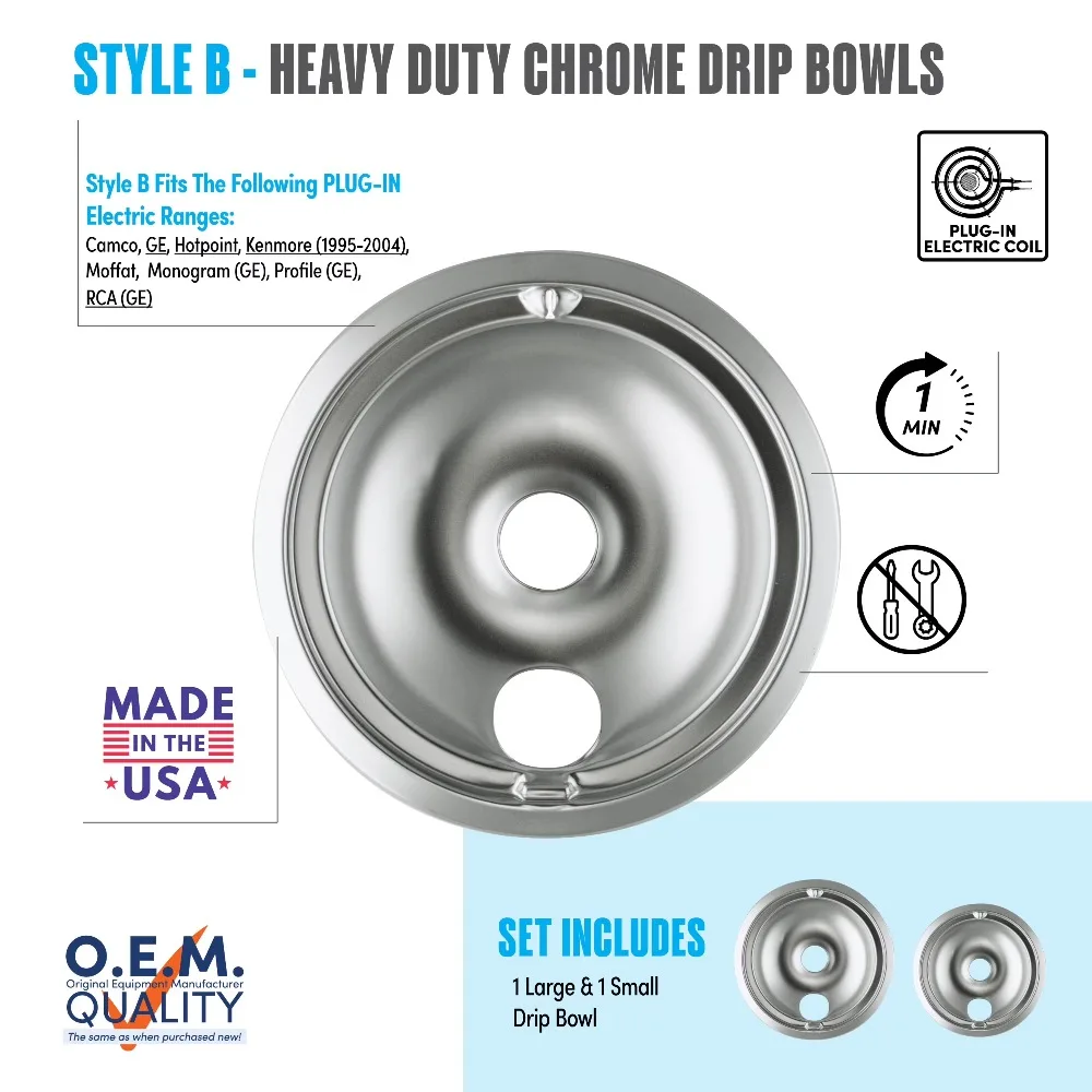 Heavy Duty Chrome Drip Bowls 2-Pack for Kitchen Sink Drain Basket Replacement Dish Rack Tray
