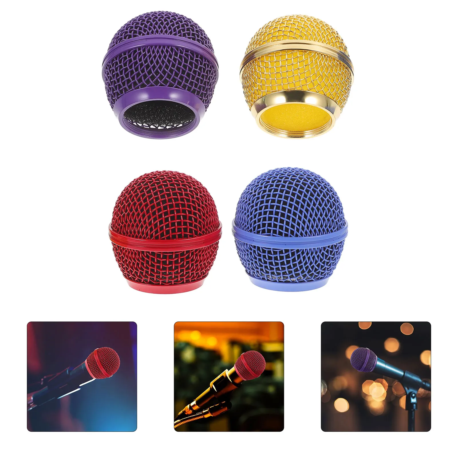 

4pcs Microphone Mesh Grilles Replacement Grill Heads Metal Microphone Accessories Wireless Compatible Performance Recording