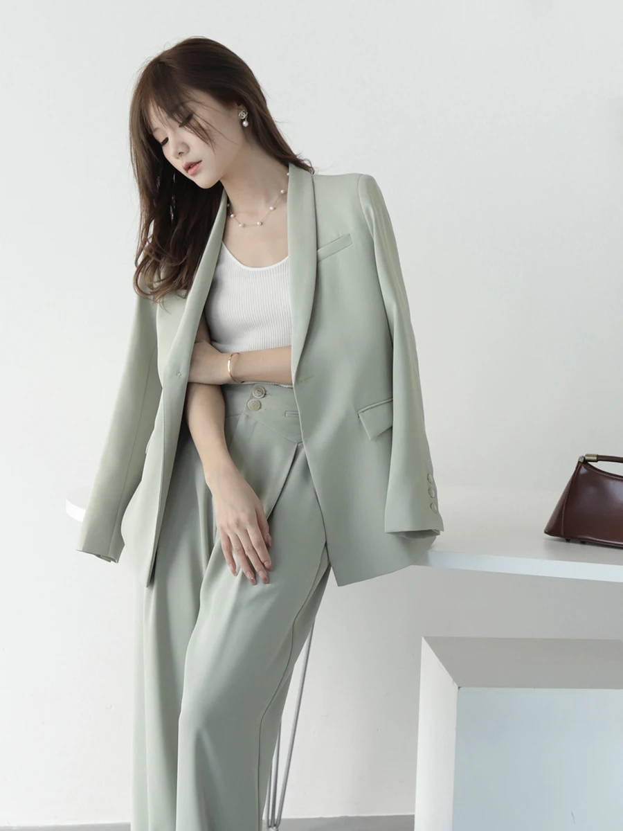 

Casual Style Commute Friendly Tailored Women's Suit Jacket MZOMXO Polyester Fabric Pure Color Long Sleeve Loose Fit Coat