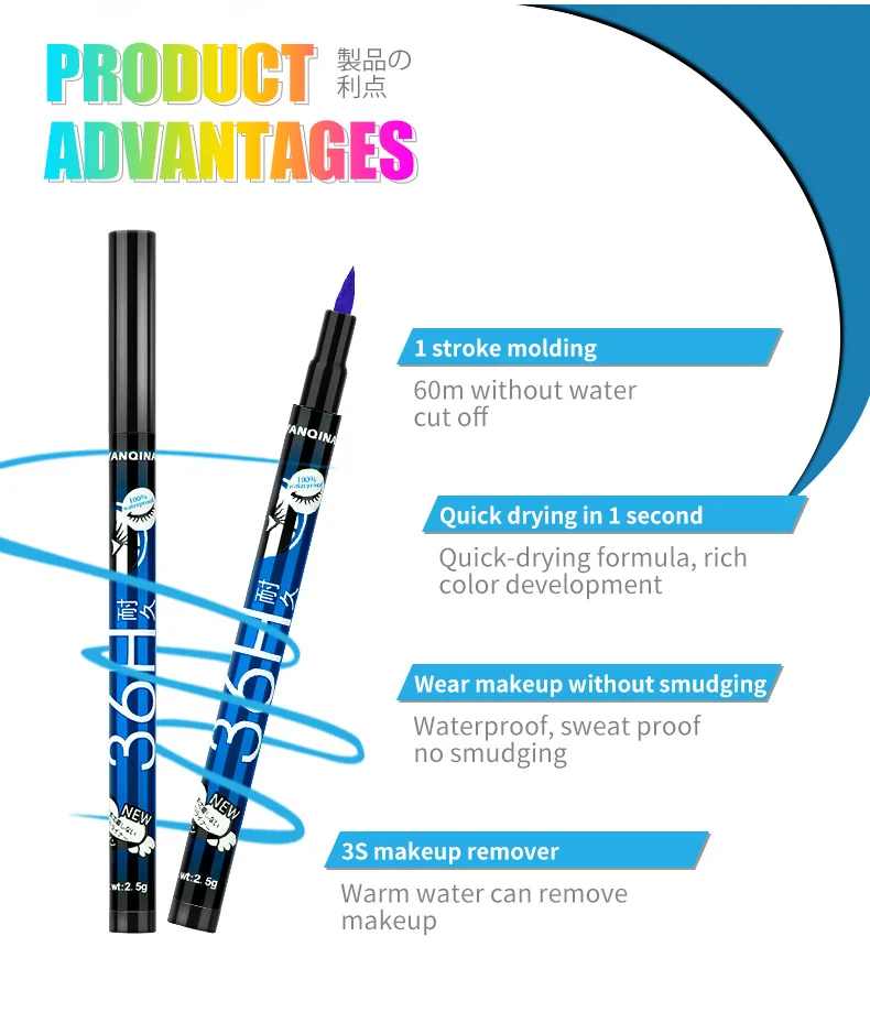 Black Liquid Eyeliner Waterproof Eyeliner Pencil Make up 36H Long-Lasting Liquid Eye Liner Pen Fast Dry Soft Makeup Tool