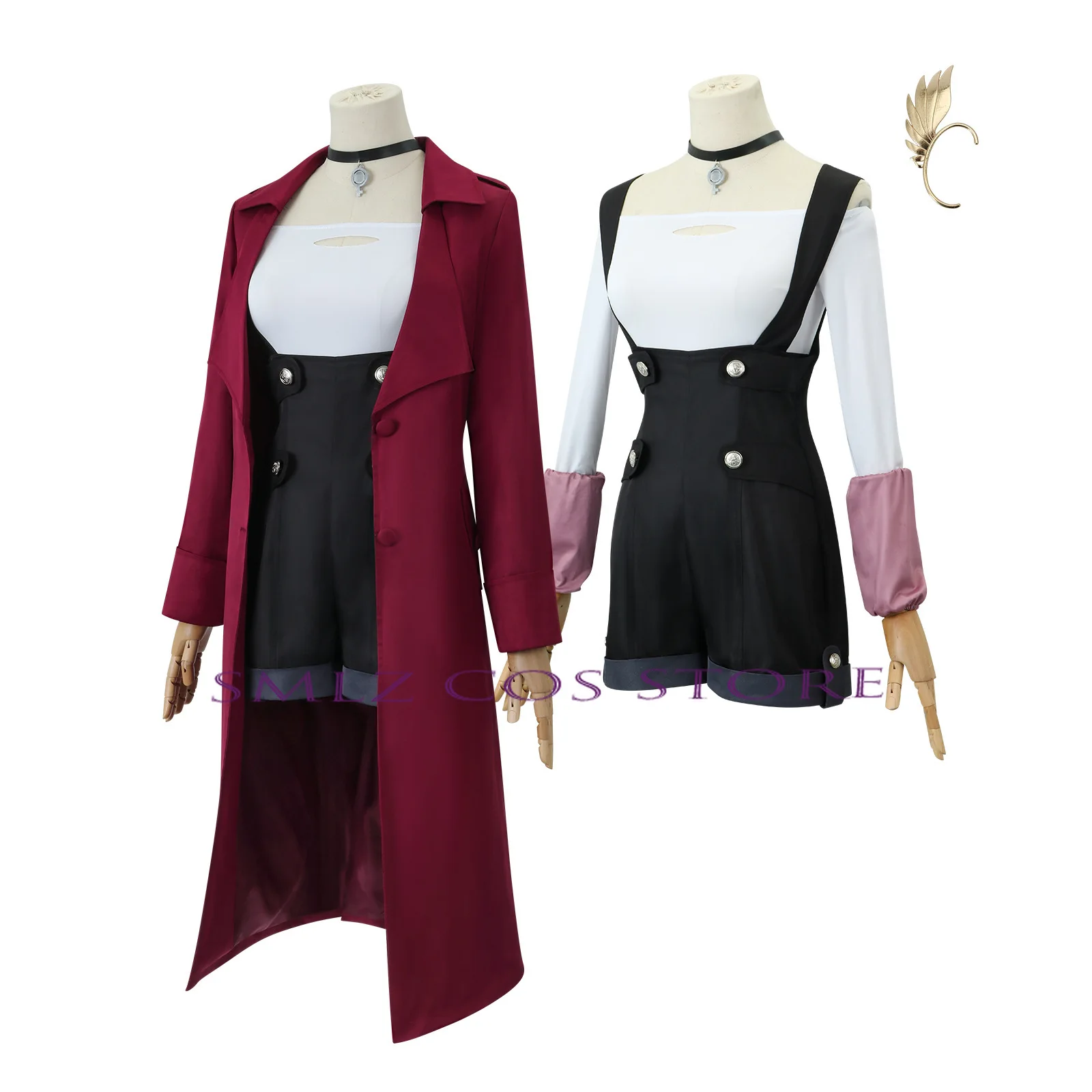 Rouge Cosplay Anime Metallic Rouge Cosplay Kostuum Uniform Rode Loopgraaf Rompertjes Pruik Set Halloween Partij Rol Outfit Voor Vrouwen