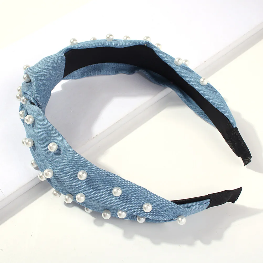 

1Pcs Pearl Hair Hoop Durable Wide Rim Headband Light Blue for Women Fashion Headband Party Gift Knot Hair Hoop