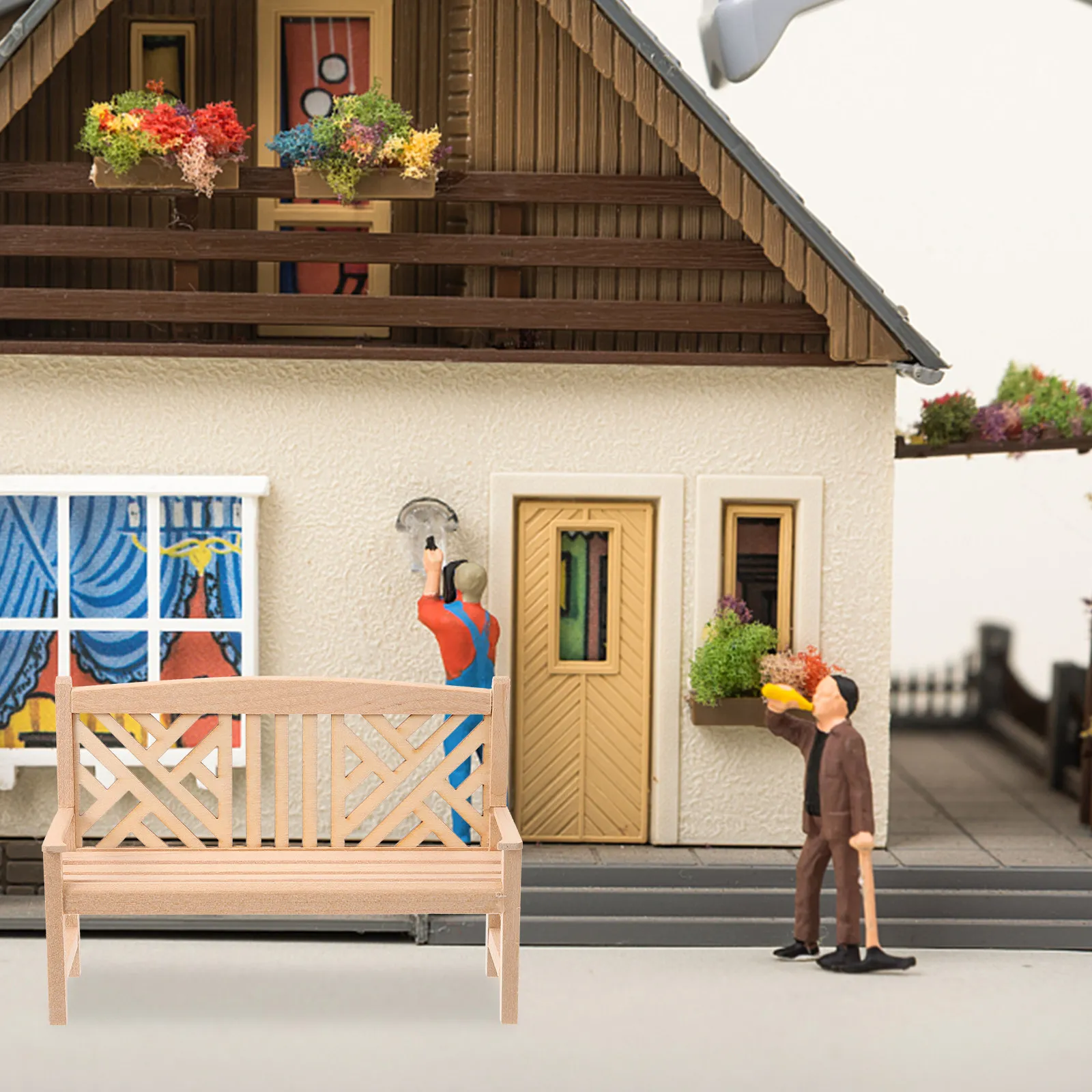

Miniature Park Bench Wood Material Vintage Look Mini Wooden Furniture for Sand Table Scene Mini House Accessories