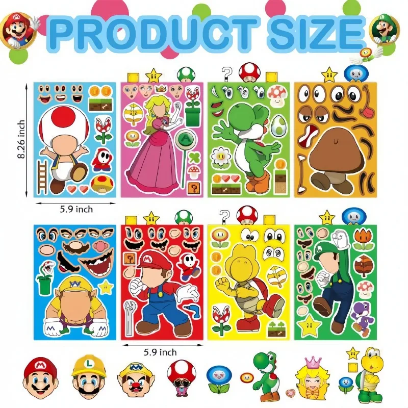 24pcs Super Mario Bros Toys Make A Face Stickers Anime DIY Funny Boys Girls Kids Assemble Jigsaw Toy Children Party Game Gifts