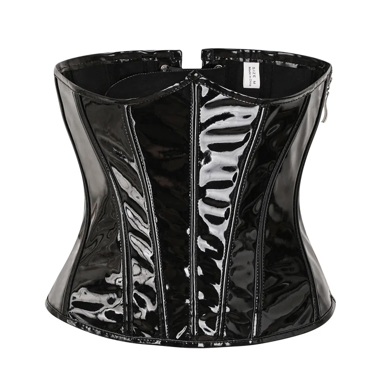 

Black PVC Leather Steampunk Corset Underbust Bustiers & Corsets Sexy Corselet Feminino Gothic Clothes Women Zipper Waist Trainer