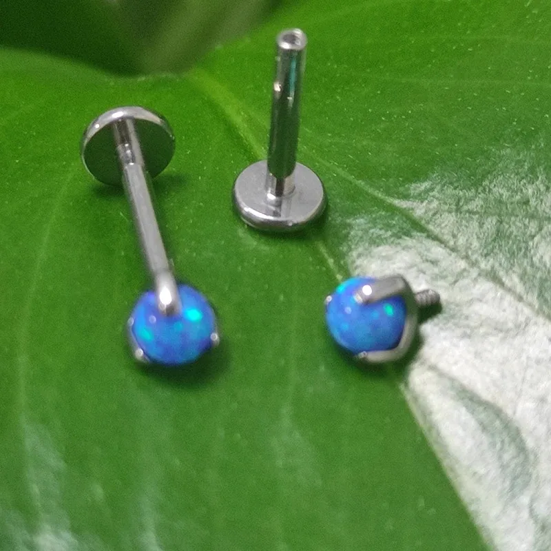 G23 Titanium Labret Lip Nail Internal Thread Opal Ball Helix Tragus Cartilage Piercing Ear Studs Earring Body Jewelry 16G 18G