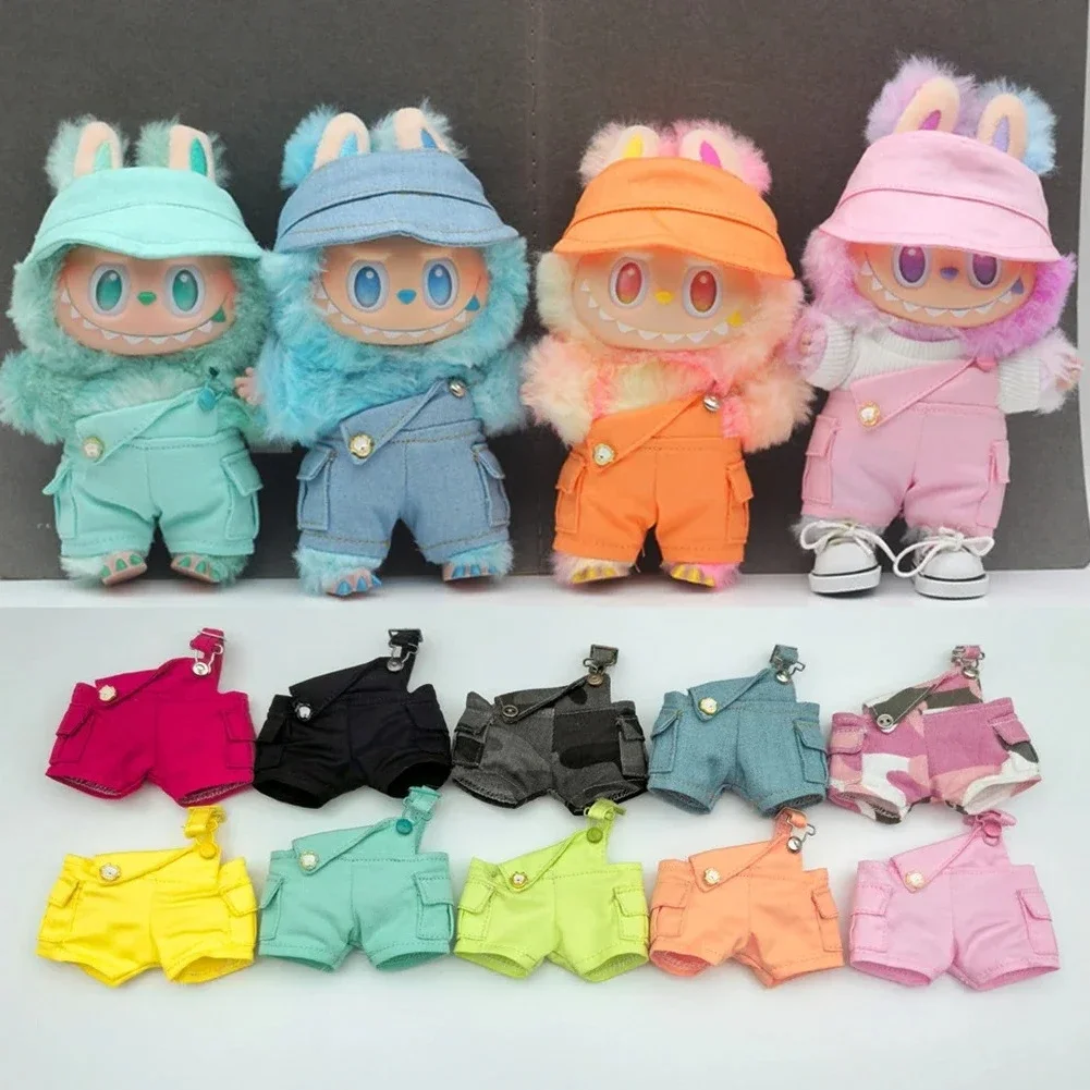 For 17cm Labubu Doll Clothes Simple Outfit Bright Color Overalls Shorts Dolls Accessories Cute Decoration Clothes Kids Gifts