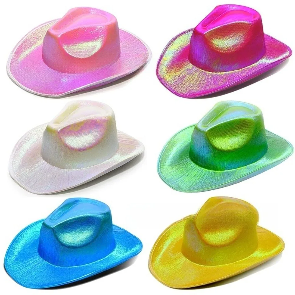 Glamorous Neon Western Hat Glitter Finish Comfortable Fit Western Cowboy Hat EVA Pearlescent Shine Glitter Cowgirl Hat