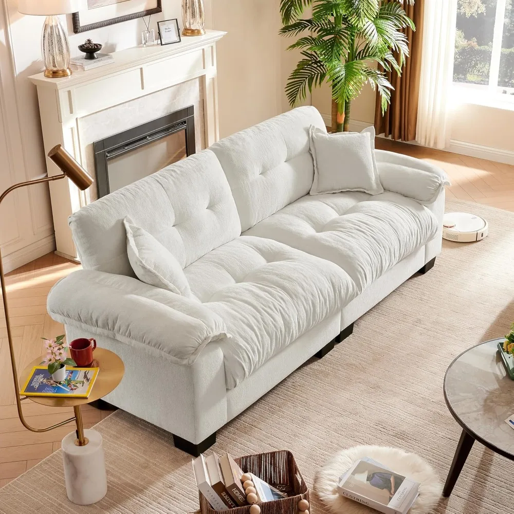

91.5" Luxury Cloud Couch Sofa, Comfy Couches for Living Room,with Wide Armrests Removable Cushion, Apartment White Couch